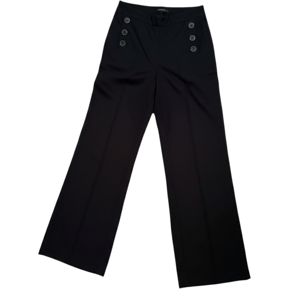 Who What Wear‎ Black Sailor Wide Leg Pants Trousers Tonal Buttons Size 12